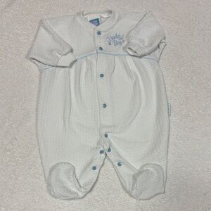 Little Me daddy’s boy Y2K White and Blue Baby footie 6m